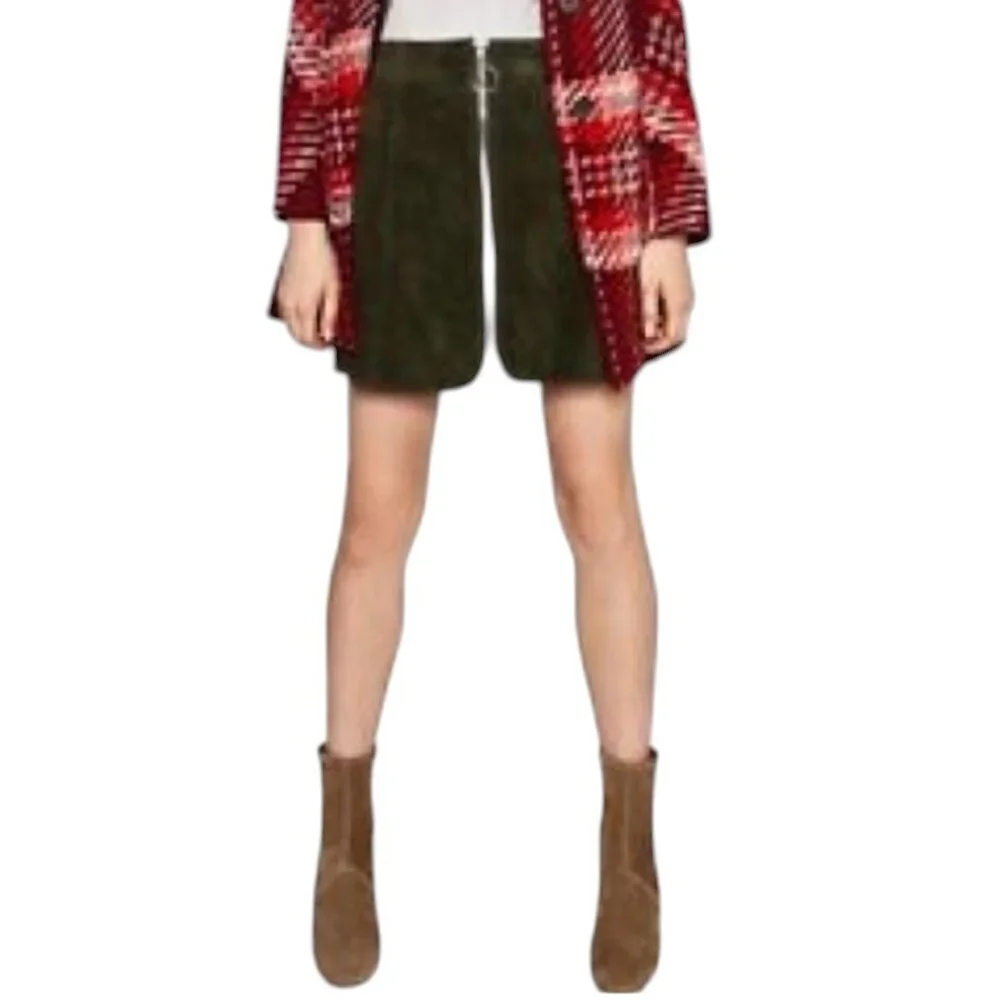 Zara Suede Leather A-line Mini Skirt, NWT, Black, S